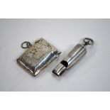 A Victorian silver whistle of tapering form, engraved '...