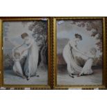 English school - A pair of Regency watercolour studies of mother and child dancing,