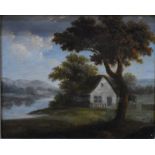 English school - A pair of early 19th century diminutive river landscapes, oil on board, 11.5 x 14.