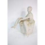 A Continental bisque erotic pot and cover, modelled as a woman relieving herself,