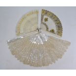 A Regency bone and ivory fan with gilded penwork floral and foliate designs and paste-jewellery