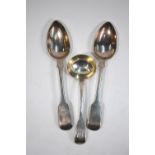 A pair of George III silver fiddle pattern table spoons, Thomas Wallis & Jonathan Hayne,