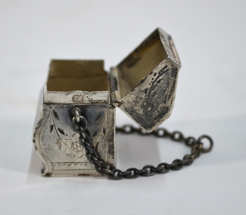 A 19th Century Dutch low-grade white metal novelty pill-box in the form of a miniature bureau, - Image 3 of 6