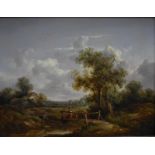 Richard Hilder (1813-1852) - Children fishing in a river landscape with bridge, oil on panel,