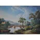 Continental school - A classical landscape with castle on the banks of a river, oil on canvas,