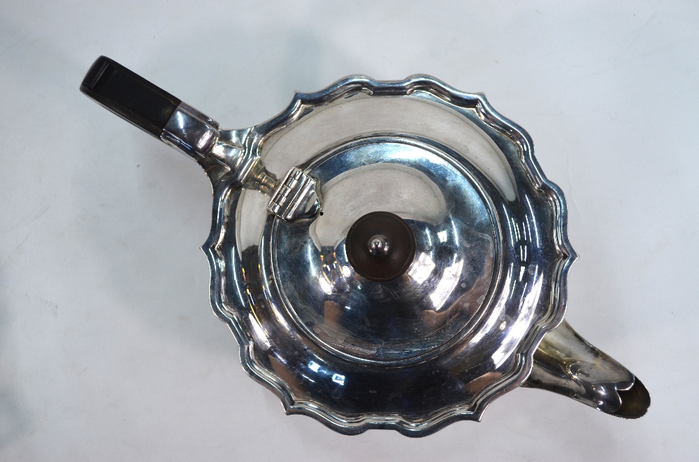 A heavy quality silver three-piece tea service of compressed globular form with shaped rims and - Image 4 of 4