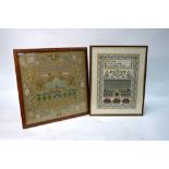 Two finely worked modern needlework samplers in the 19th century tradition, by Margaret Brame,