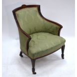 A Victorian satinwood line-inlaid red walnut framed upholstered chair raised on square tapering