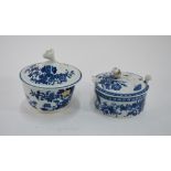 A Caughley blue and white bowl and cover with floral finial,