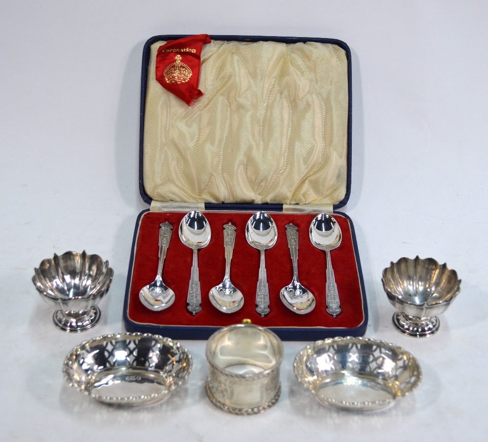 A cased set of six George VI silver Coronation teaspoons, Birmingham 1936,