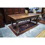 An oak refectory table with cleated top, 17th century and later,