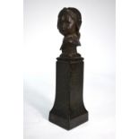 William Reynolds-Stephens (1862-1943) - dark brown patinated bronze bust of a young girl with cap