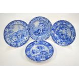 The Coysh Collection - Four 19th century pearlware blue transfer printed soup plates,