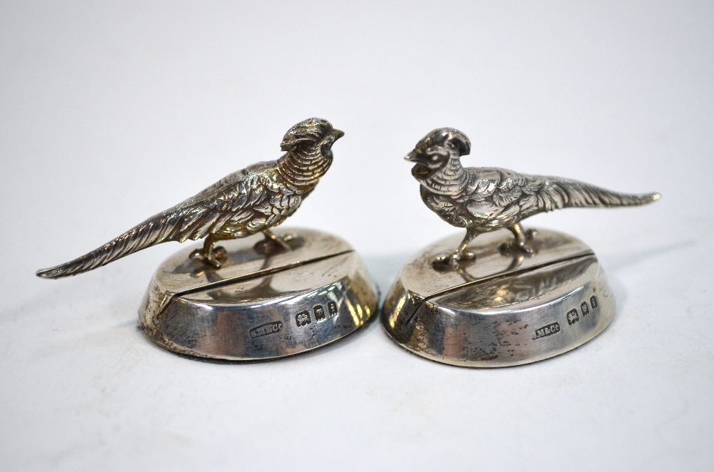 A cased set of four silver menu-card holders, cast with golden pheasants on weighted oval bases, - Image 5 of 7