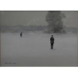 John Bond (b 1945) - Figures in the snow, watercolour, signed and dated 1982 lower left, 18.5 x 28.