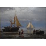 JHB Koekkoek (1840-1912) - Fishing boats on the shore, oil on canvas, 20 x 29.