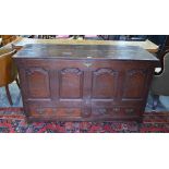 An 18th century crossbanded oak mule chest,