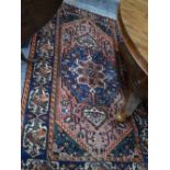 Persian Brojerd rug with geometric design on rust ground + wide repeating border 2.05 x 1.