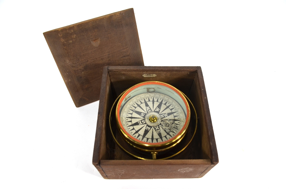 A late 19th century brass gimbal compass with printed paper 12 cm dial, - Image 3 of 9