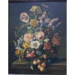Ryser - Still life study with flowers and berries on a table, oil on board, signed lower right,