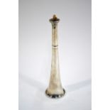 An Edwardian novelty silver wick-lamp table-lighter in the form of a hunting horn,