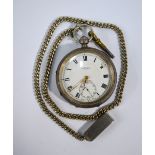 A silver open-faced pocket watch with 15 jewel Swiss keywind movement, retailed by Harris Stone,