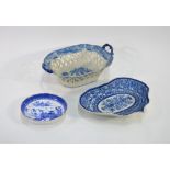 A Davenport blue and white pottery chestnut basket of oblong form with twin scroll handles,