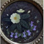 M E Barnard (b 1942) - A pair of circular studies of primroses and violets, watercolour, signed,