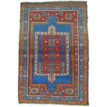 An old Kurdish Kuba design triple pole design rug, blue ground,