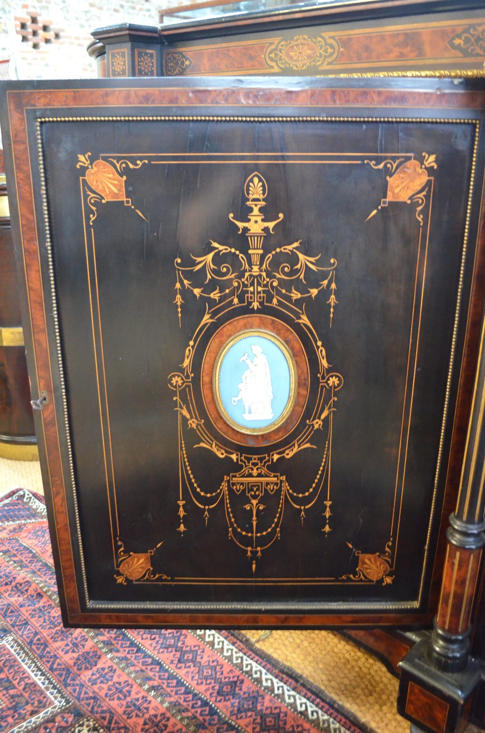 A good Victorian ormolu mounted walnut and ebonised credenza, - Image 2 of 5