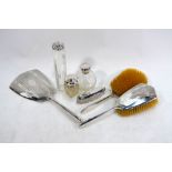 A pair of Sheraton revival silver-backed hairbrushes with matching mirror, engraved decoration,