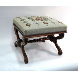 A Victorian mahogany framed stool with petit point overstuffed seat,