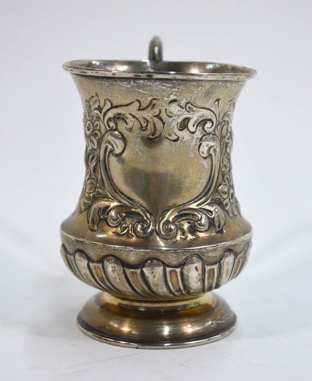 A late Victorian silver baluster Christening mug with embossed decoration, Edward Samuel Jones, - Image 2 of 5