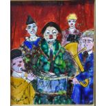 Evan - Les Clowns - ceramic plaque with enamelled decoration featuring a clown band,