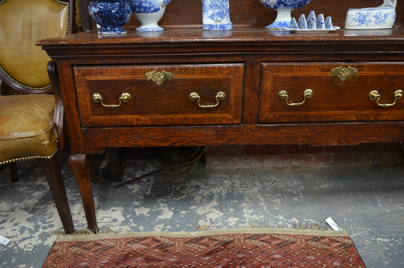 A part 18th century oak low dresser with associated composite three tier rack, - Image 2 of 6