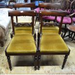 A set of four Victorian rosewood bar back side chairs with fabric seat pads,