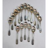 Sixteen silver fiddle pattern teaspoons - various makers and dates, including Exeter assay, 10.