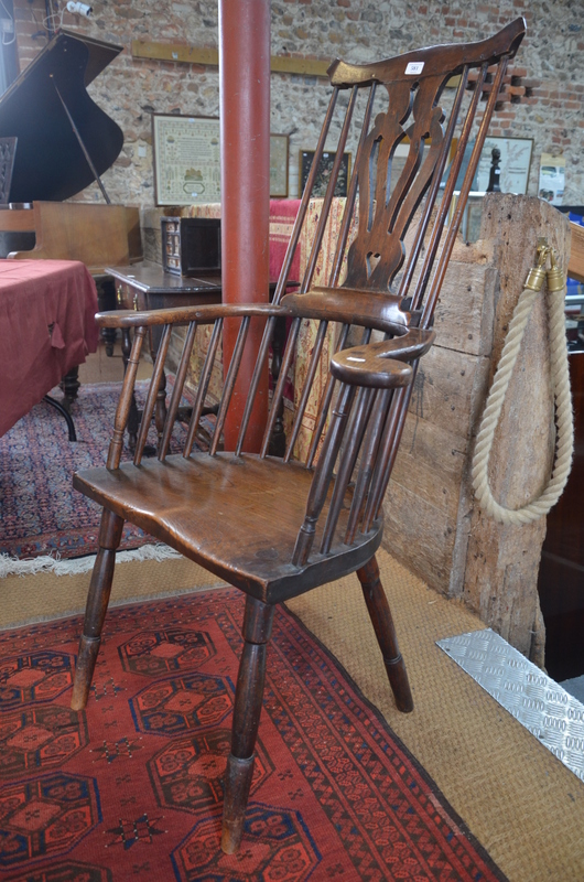 A 19th century elm seat comb back chair with flat arms, - Image 2 of 6