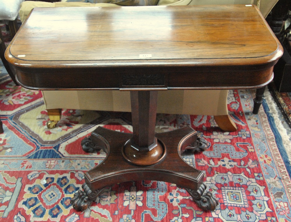 A Victorian rosewood card table, the fol