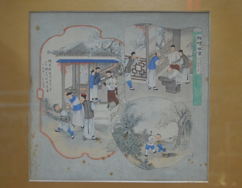 A pair of Chinese pictures; each one depicting a narrative scene, - Image 2 of 7