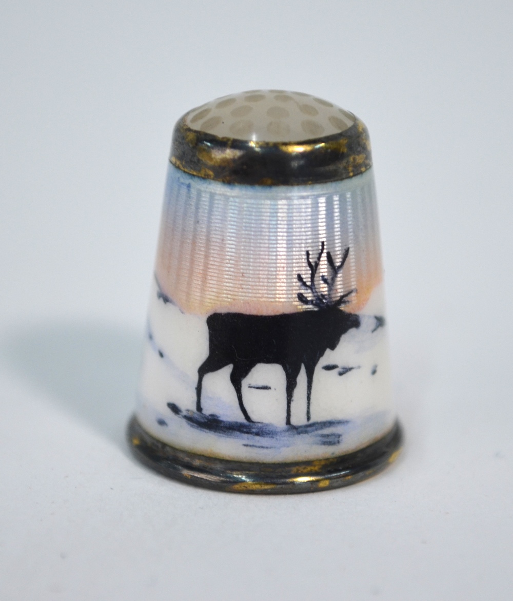 A Norwegian silver and enamel thimble in