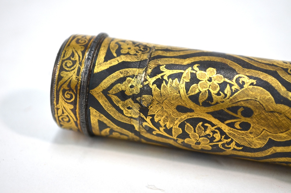 A gilt decorated, cylindrical metal vessel possibly a perfume or document container, 25. - Image 3 of 6