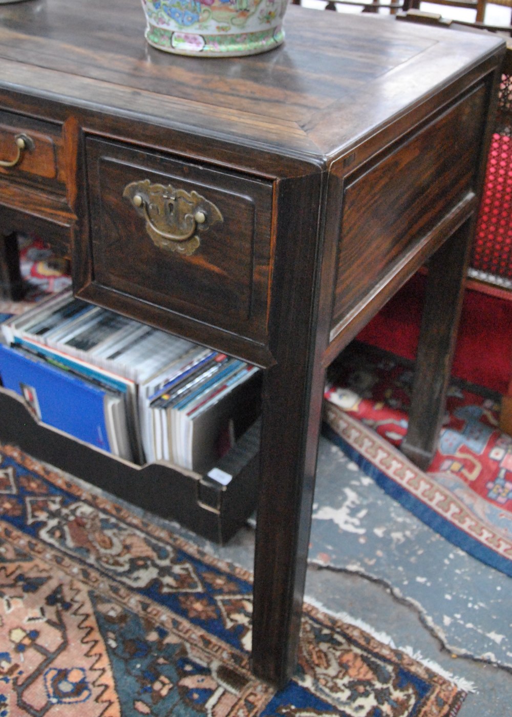 An antique Chinese calamander desk, the - Image 2 of 6