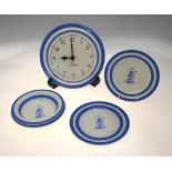 A Cornish Blue wall clock to/w two Cloverleaf side plates and two dessert bowls decorated with '