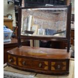 A George III satinwood inlaid mahogany platform toilet mirror, the rectangular plate over a bowfront