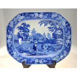 An early 19th century blue transfer printed pearlware meat plate decorated with the 'Hospitality'