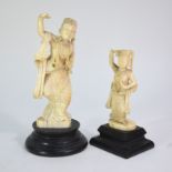 Two Burmese or other South East Asian ivory figures; each one carved as a dancer, the taller 18 cm