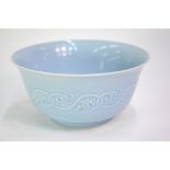 A clair-de-lune (yueh-pai style) monochrome bowl, with curvilinear design on the exterior; 21 cm