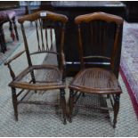 A 19th century companion pair of children's chairs, each with caned seats, one with arms, the