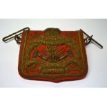 A 19th century officer's pouch belt (pouch only) of the 15th King Hussars, scarlet leather and cloth